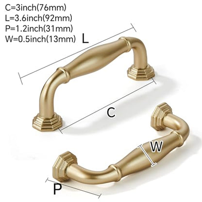 khtumeware 10 Pack 3 Inch(76mm) Brushed Gold Cabinet Pulls Matte Satin Gold Cabinet Handles Heavy Duty Solid Cabinet Hardware for Cupboard Drawer Pulls Dresser Handle - color: Brushed Gold, size: 3 inch Hole Center