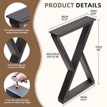 Metal Table Legs 28 Inch Desk Legs, Heavy Duty Industrial Steel Dinning Table Leg, Kitchen Table Base, Workstation, Adjustable Feet Included (Black) - color: Z-shaped, size: 28 IN