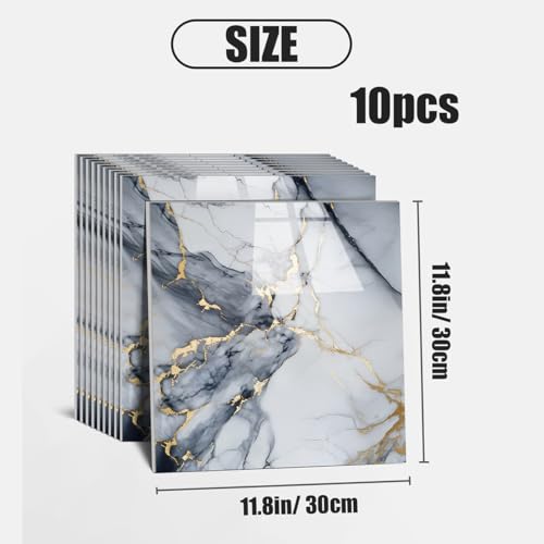 Chejiaye Thick 10pcs Marble Peel and Stick Backsplash Surface Waterproof Wall Panels,Self-Adhesive Marble PVC Foam Wall Panels for Kitchen, Bathroom - 11.8"x11.8" Kitchen Tile(Not Real Tiles,Blue)