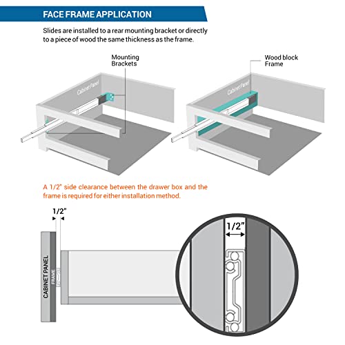Pair of 18" Rok Hardware Soft Close Drawer Slides, Full Extension, Ball Bearing, 100 lb Weight Capacity - Available in 12", 14", 16", 18", 20", 22" and 24" Lengths - size: 18 Inch