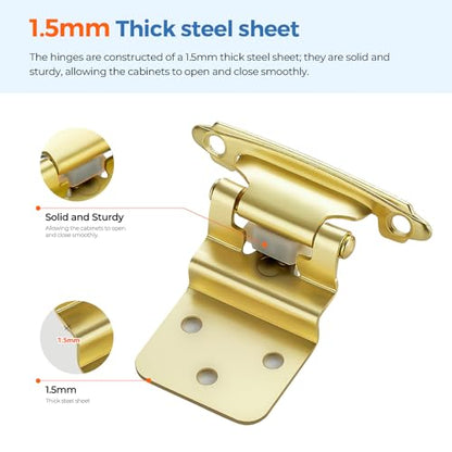 Gold Self-Close Cabinet Hinges, 3/8 Inch Inset,20 Pack 10 Pairs - size: Semi Concealed 3/8 inch Overlay