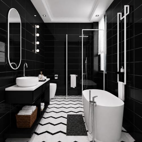 12 pcs Peel and Stick Backsplash Tiles, Black Wall Panels, 23.6" x 11.8” - color: Pure Black, size: 23.6" x 11.8" x 2.2mm