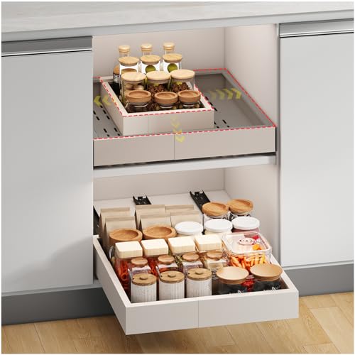 Fokyfok Pull out Cabinet Organizer,11"-16"W,13"-17"D,Expandable,Adhesive - color: White, size: (11"W-16"W)X(13"D-17"D)