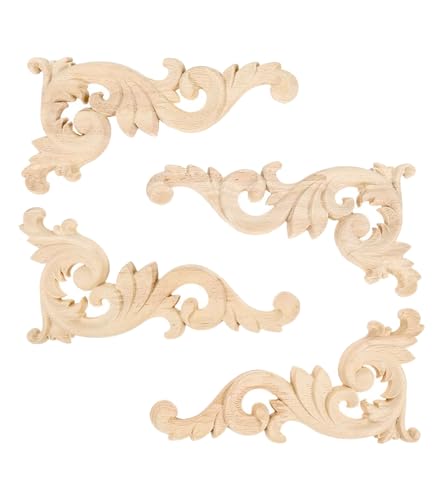 Wood Carved Appliques Onlays, 2-Pair Unpainted Small Wooden Carvings Decals - color: 4-pack