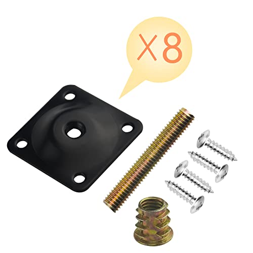 WMYCONGCONG 8 Sets Leg Mounting Plates 11 Degree Angled, Furniture Leg Plate Attachment T-Plate Industrial Strength 5/16" (M8) Heavy Duty Sofa Legs with Hanger Bolts Screws for Couches Seats (Black)