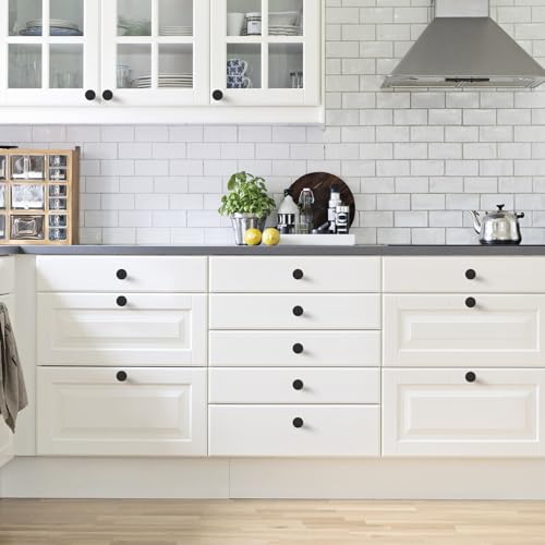 Matte Black Cabinet Knobs 6 Pack Round Pulls for Kitchen and Dresser - color: Black
