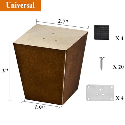3 inch Furniture Legs Wood Sofa Legs, Universal Couch Legs Bed Risers Replacement Dresser Legs for Futon, Ottoman, Love Seat, Easy to Install, for U.S.Made and Other Furniture - size: 3 inch (4pcs) Universal (No hanger bolt)