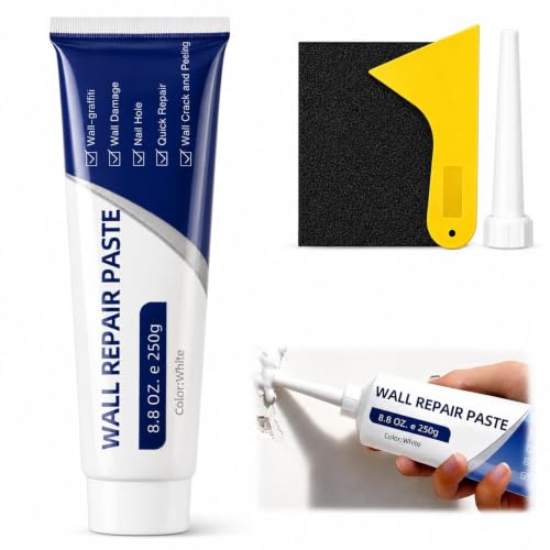 Efficient Drywall Repair Kit with Scraper, Wall Mending Agent White Spackle for Holes & Cracks, Fast Dry Wall Repair Paste for Dents, Tile Gap Filler, Complete Wall Repair Kit Indoor Outdoor (2PC)
