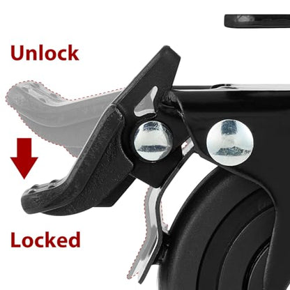 Finnhomy 2.5 Inch Caster Wheels Set of 4 Heavy Duty Low Profile Plate Swivel Casters with Brake Premium Nylon Wheels 3,300 Lbs Anti-wear Lockable Furniture Casters Sturdy for Toolbox Workbench Black - size: 2.5" (with Brake)