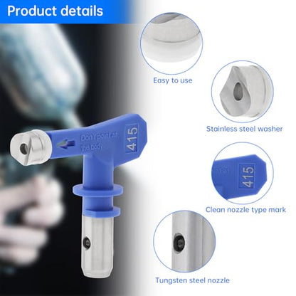 ChgImposs 3 Pcs Airless Paint Sprayer Tip Sets, Spray Tips for Graco Paint Sprayer with Nozzle Seats for Airless Paint Spray Guns House Painting (Machine Parts 415 515)