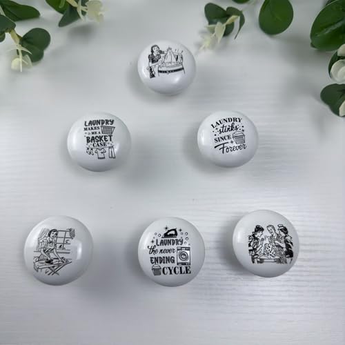 Set of 6 Vintage Ceramic Cabinet Laundry Room Furniture Handles Dresser Drawer knobs and Pulls 1.5 x 1.5 Inches
