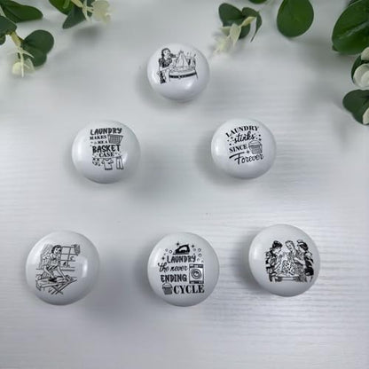 Set of 6 Vintage Ceramic Cabinet Laundry Room Furniture Handles Dresser Drawer knobs and Pulls 1.5 x 1.5 Inches