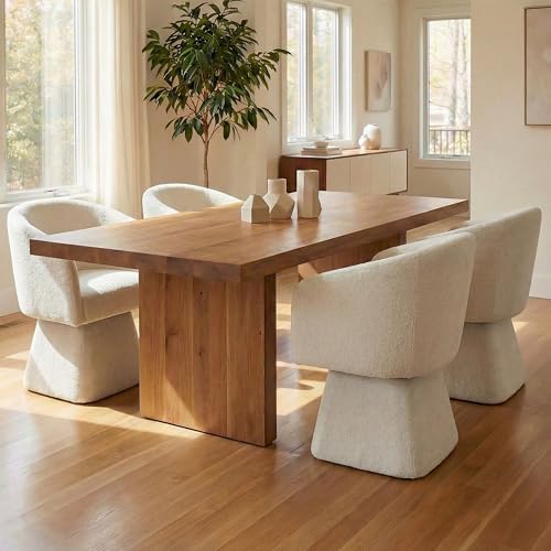 VKNOW Upholstered Swivel Dining Chairs Set of 4 with Barrel Back and Arm - color: Beige