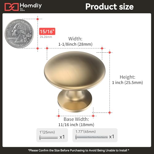 homdiy 30 Pack Champagne Bronze Round Solid Zinc Alloy Cabinet Knobs - color: Champagne Bronze