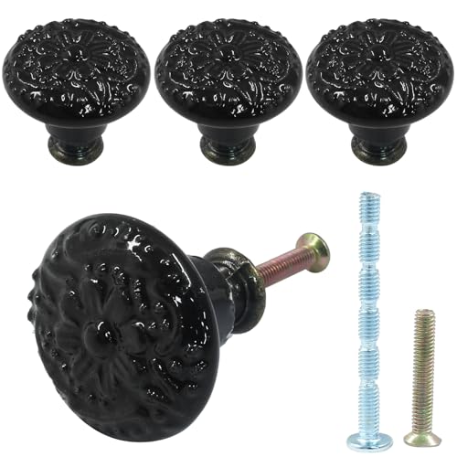 Piutouyar Black Ceramic Cabinet Knobs, 34mm / 1.3 Inch, 4Pcs - color: Black, size: 4 Pieces