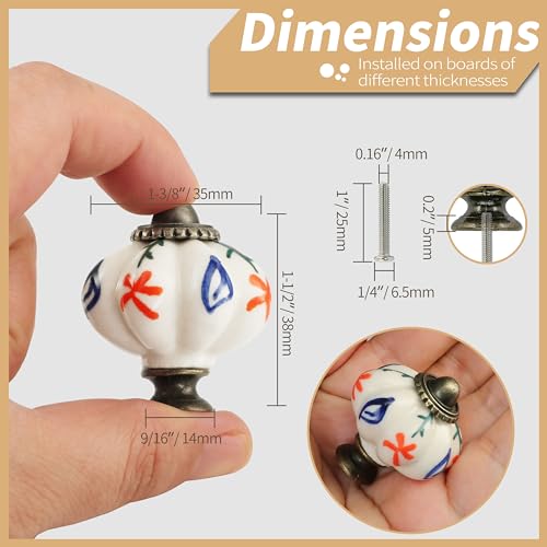 12pcs Ceramic Pumpkin Knobs - Red Flower & Branch - style: Red Flower & Branch