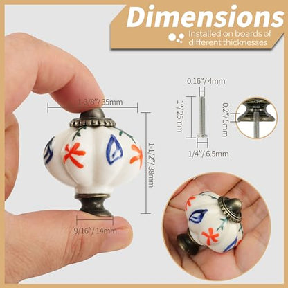12pcs Ceramic Pumpkin Knobs - Red Flower & Branch - style: Red Flower & Branch