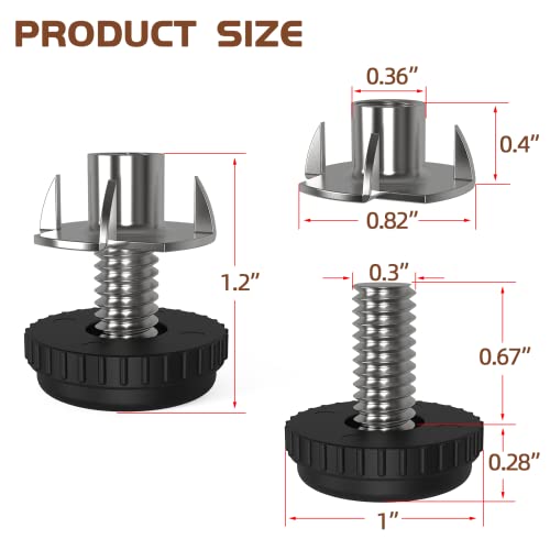 16 Pack 5/16" Stainless Steel Screw-in Furniture Levelers, Adjustable Furniture Levelers Screw in Threaded,T- Nut Kit Threaded Leveling Feet Glides for Table, Chair, Furniture Legs - color: 16 Pack (With T-nuts)