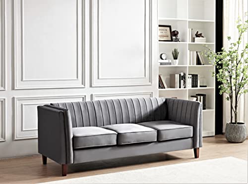 Container Furniture Direct Modern Luxury Velvet Couches for Living Room with High Density Foam, Soft Fabric Upholstery, Removable Cushions and Solid Wood Legs, 3 Piece Set Chair, Loveseat & Sofa, Grey - color: Grey, size: 3 Piece Set