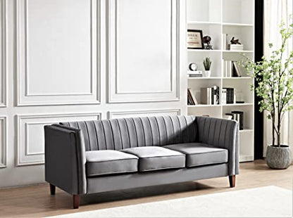 Container Furniture Direct Modern Luxury Velvet Couches for Living Room with High Density Foam, Soft Fabric Upholstery, Removable Cushions and Solid Wood Legs, 3 Piece Set Chair, Loveseat & Sofa, Grey - color: Grey, size: 3 Piece Set