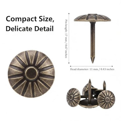 120Pcs 7/16 Inch Upholstery Tacks, Decorative Daisy Pattern Furniture Nails for Sofa, Chair, Bed and DIY Crafts (Antique Brass)