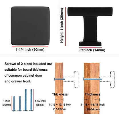 KOOFIZO 10 Pack Matte Black Cabinet Knobs, Square Single Hole Pulls K08 - color: Black, size: Knob 1 - 10Pcs