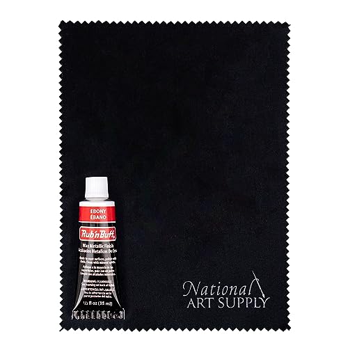 Amaco Rub and Buff Black Ebony 0.5oz/15ml Gilding Wax & 5"x7" Microfiber Cleaning Cloths - Microfiber Cloths for Smooth Metallic Finish with Rub n Buff Black Ebony Wax - Wide Coverage & Waterproof - color: Ebony