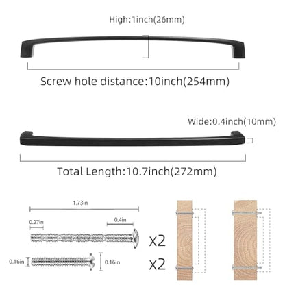 COTYKILEY 10 Pack 10 Inch(254mm) Matte Black Kitchen Cabinet Handles Cabinet Pulls Cabinet Door Handles Kitchen Cabinet Hardware Cupboard Drawer Pulls - color: Matte Black, size: 10" Hole Center（254MM）
