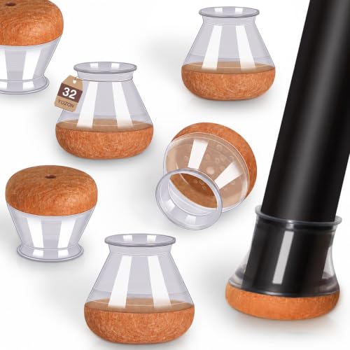 YOZON Chair Leg Floor Protectors Felt Furniture Pads Silicone Caps - color: Clear-32pcs, size: Round Medium