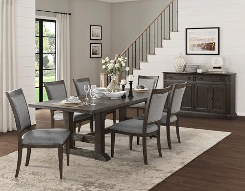 7-Piece Dining Set with 6 Upholstered Chairs, Brown,Driftwood - color: Brown,driftwood-a