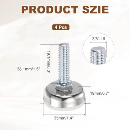 uxcell 4Pcs Furniture Leveling Feet, 3/8"-16x0.8"x1.4" Adjustable Metal - size: 3/8"-16 x 0.8" x 1.4"