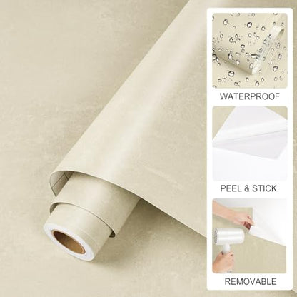 ReWallpaper Limewash Wallpaper Peel and Stick Beige Textured Wallpaper - color: Warm Beige Concrete, size: 15.8in x 10ft