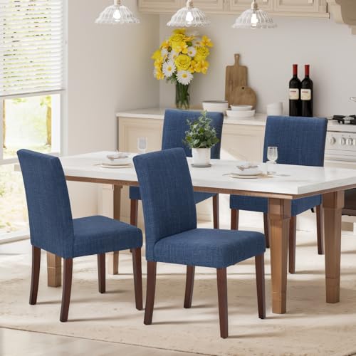 MALOL Upholstered Dining Chairs Set of 4, Modern Fabric Dining Room Chair, Wooden Dining Chair, Kitchen Side Chairs, Farmhouse Dinner Chair with High Back for Kitchen, Blue - color: Blue, size: Set of 4