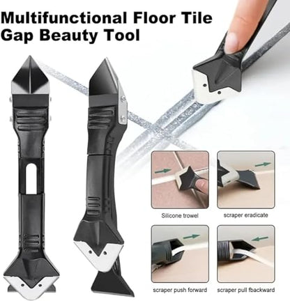 Silicone Caulking Tool Caulk Remover 3 in 1 (Stainless Steelhead), Sealant Finishing Tool Grout Scraper, Reuse and Replace 5 Silicone Pads, Great Tools for Kitchen Bathroom Window, Sink Joint