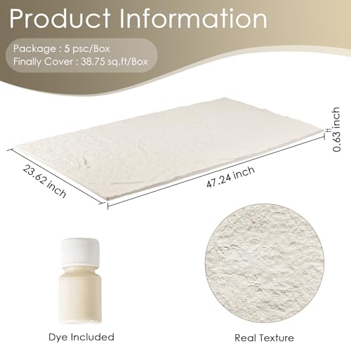 Faux Stone Wall Panels, 5-Pack 3D PU Cement-Texture Panels, White - color: Ivory