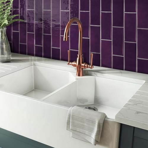 VICCI 16Pcs Backsplash Tiles Peel and Stick for Kitchen Bathroom Thickened by Foam Interlayer, Purple Tile Sticker Waterproof Wall Decals 8x4 inch - color: Sjm-317, size: 8x4IN*16PCS