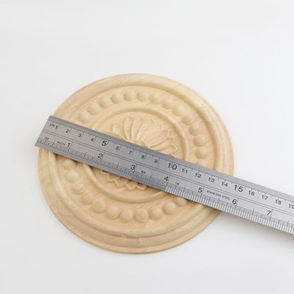 Antrader 4Pcs Round Unpainted Wood Carved Appliques,5.9" Diameter(Style 15) - style: Style 15