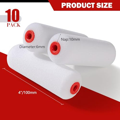 Mister Rui 4" Foam Roller Covers 10-Pack for Cabinets, Furniture & DIY - size: 30 kg/m³, 10 Pack