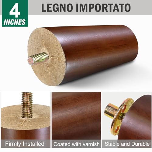 FoDau770 Rubber Wood Legs 4", Slant Taper, 5/16"-18 Thread, Brown, 8pcs - color: Brown, size: 4 Inch - Slanted (80°)