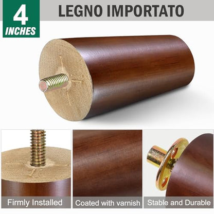 FoDau770 Rubber Wood Legs 4", Slant Taper, 5/16"-18 Thread, Brown, 8pcs - color: Brown, size: 4 Inch - Slanted (80°)