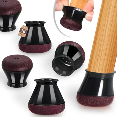 YOZON Chair Leg Floor Protectors Felt Silicone Caps Strengthen Bottom - color: Black-16pcs, size: Round Medium