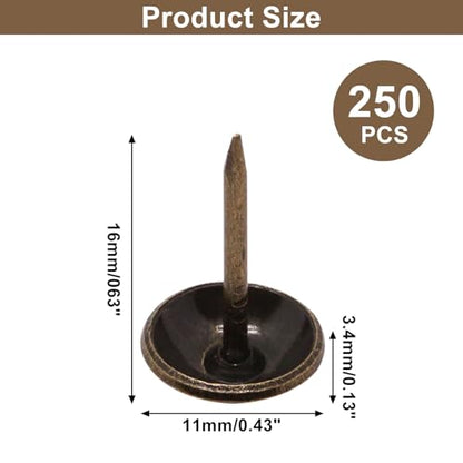 Sydien 250 Pcs Bronze Upholstery Tacks for Furniture, 7/16 Inch Round Head Decorative Nails Tack Pins, Antique Thumb Tacks for DIY Project Furniture Sofa-11x17mm