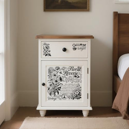 Peacoblue Black Text Vintage Flowers Rub On Transfers for Furniture 6"x12" - style: Black Text Vintage Flowers