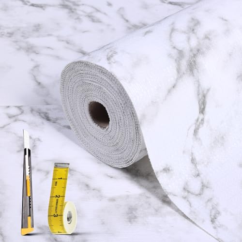 2-Layer Drawer and Shelf Liner for Kitchen Cabinet: 23.6in X 40Ft Non Slip - color: White Marble, size: 23.6"W x 472.4"L