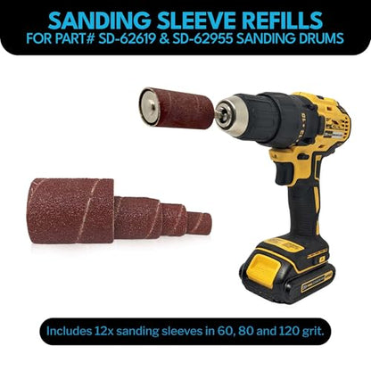 LINE10 Tools 12 Pack Spindle Sanding Sleeves, 2 Inch Long, 60, 80 and 120 Grit - size: 60-80-120 Grit, style: 12pc Sleeves Refill