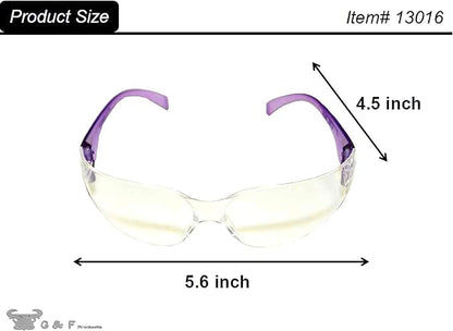 G & F Products EyePRO Safety Glasses, Impact Resistant, UV400 Protection, Clear Polycarbonate Lenses, Scratch & Anti-Fog, ANSI Z87.1 Certified, Adjustable Temples, Unisex, 6/12 Pack - style: Clear Lens 6 Pack Safety Glasses