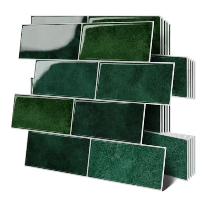 Thicker Design Peel and Stick Wall Tile，Self Adhesive Backsplash Tiles for Kitchen & Bathroom (10 Sheets, Green) - color: Green With Grey Grout