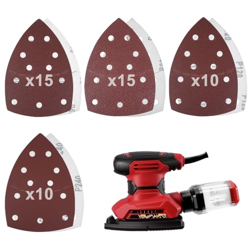 50 PCS Sander Replacement Pad Compatible with Skil, 60/80/120/240 Grit Mixed Mouse Sander Pads, Hook & Loop 11-Hole Design, for Use with SKIL SR6607B-10 and SR232301 Multi Sanders
