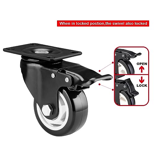 3" Swivel Casters Set of 4, Heavy Duty Locking Casters with Brakes - color: Black, size: 3 inch