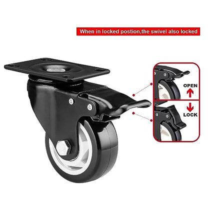 3" Swivel Casters Set of 4, Heavy Duty Locking Casters with Brakes - color: Black, size: 3 inch